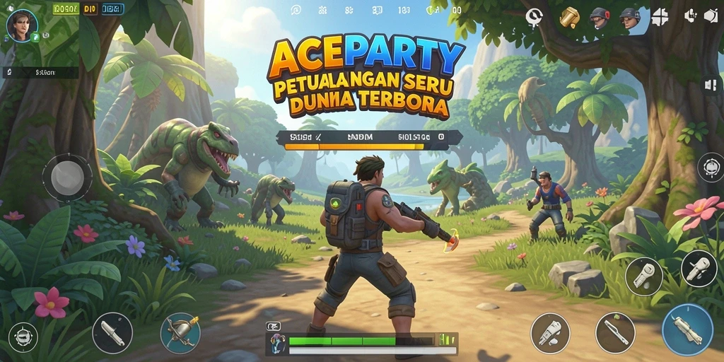 Tangkapan layar gameplay ACEPARTY yang menampilkan petualangan di dunia terbuka.