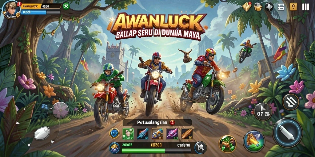 Gameplay balap seru di AWANLUCK dengan aksi kecepatan tinggi.