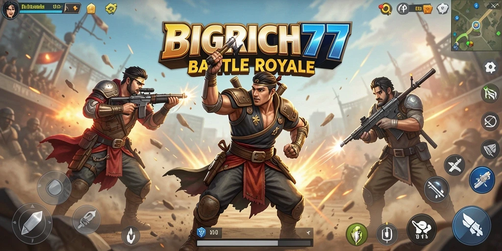 Tangkapan layar BIGRICH77 menampilkan aksi seru dalam pertarungan Battle Royale.