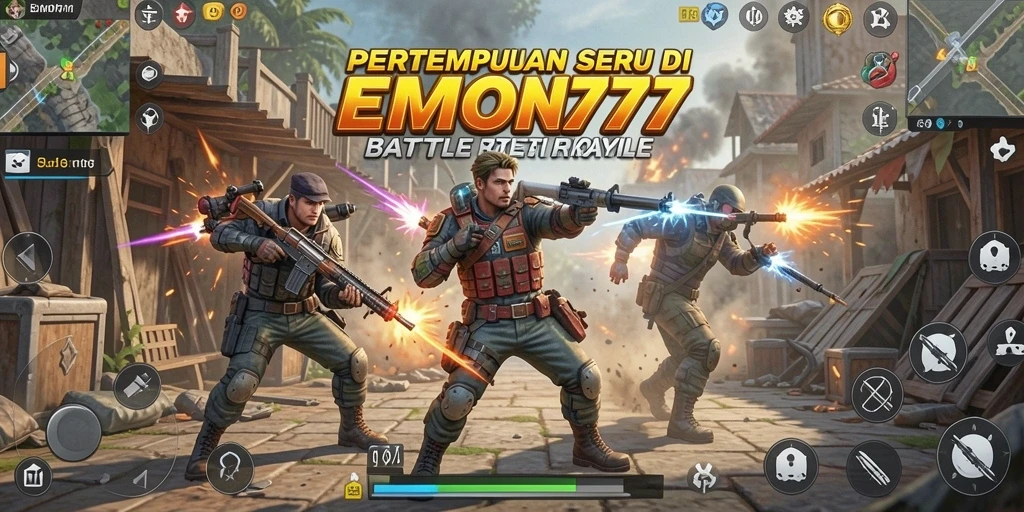 Screenshot EMON777 menunjukkan aksi Battle Royale yang intens.