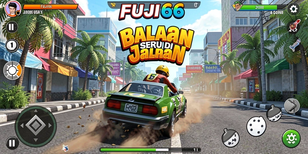 Tampilan screenshot menunjukkan aksi balapan seru di FUJI66.