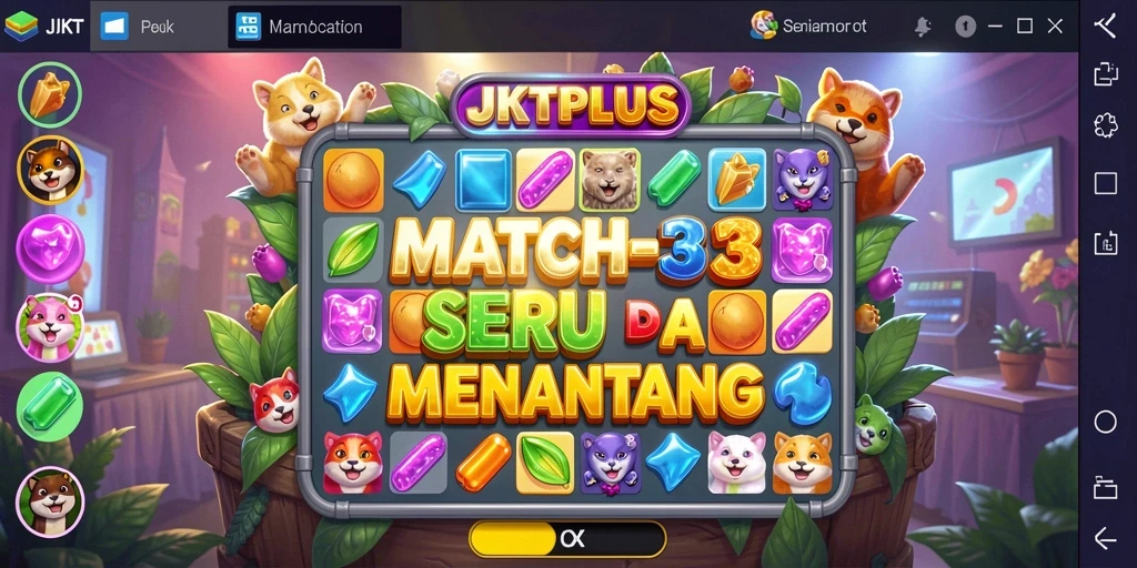 Tampilan gameplay JKTPLUS dengan berbagai objek untuk dicocokkan.
