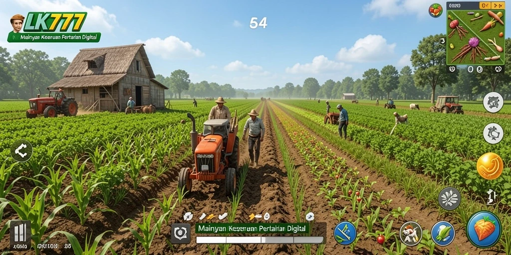 Tampilkan screenshot gameplay LK777 dengan kebun yang terawat dan tanaman yang beragam.