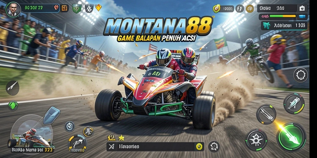 Gameplay MONTANA88 menampilkan aksi balapan yang seru dan mendebarkan.