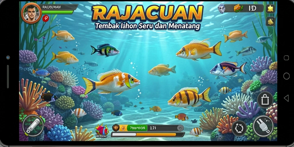 Tampilan gameplay menembak ikan yang seru di RAJACUAN.