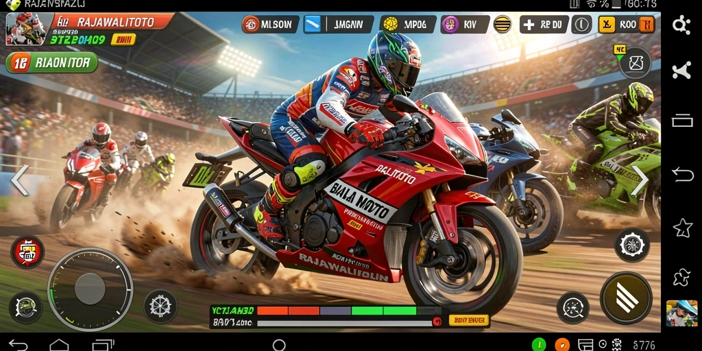 Tampilan gameplay seru di balapan motor RAJAWALITOTO.