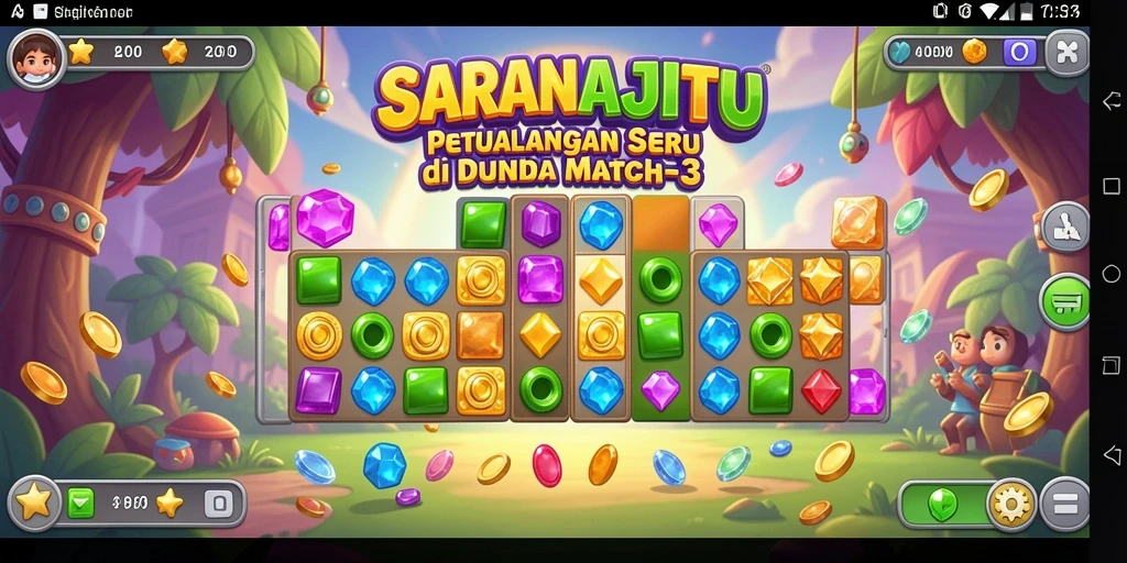 Screenshot gameplay SARANAJITU yang menunjukkan aksi Match-3 yang seru.