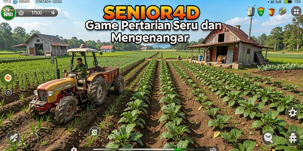 Screenshot gameplay SENIOR4D yang menampilkan ladang pertanian yang indah.